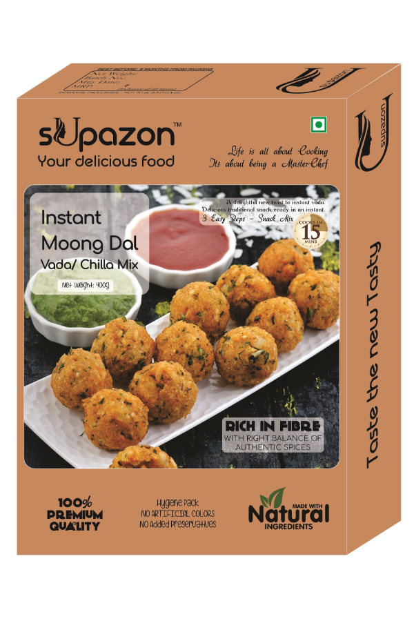 sUpazon Moong Dal Vada/ Chilla Mix | Protein Rich Instant Ready to Cook Dalvada Mix (2 Packs: 400g Each)